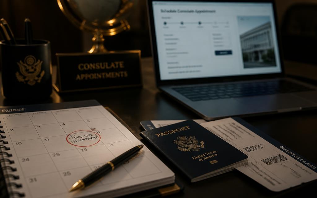 Randevu takvimi, pasaport ve başvuru ekranı